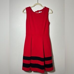 Calvin Klein Red Black Striped Fit Flare Sleeveless Dress Size 6